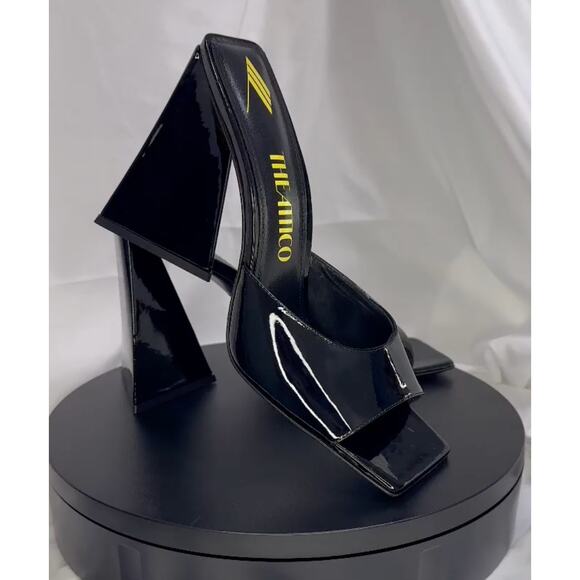 Attico Devon Black Patent Leather Mule Heels Size IT 42 (US 11) Square Toe - Picture 3 of 6